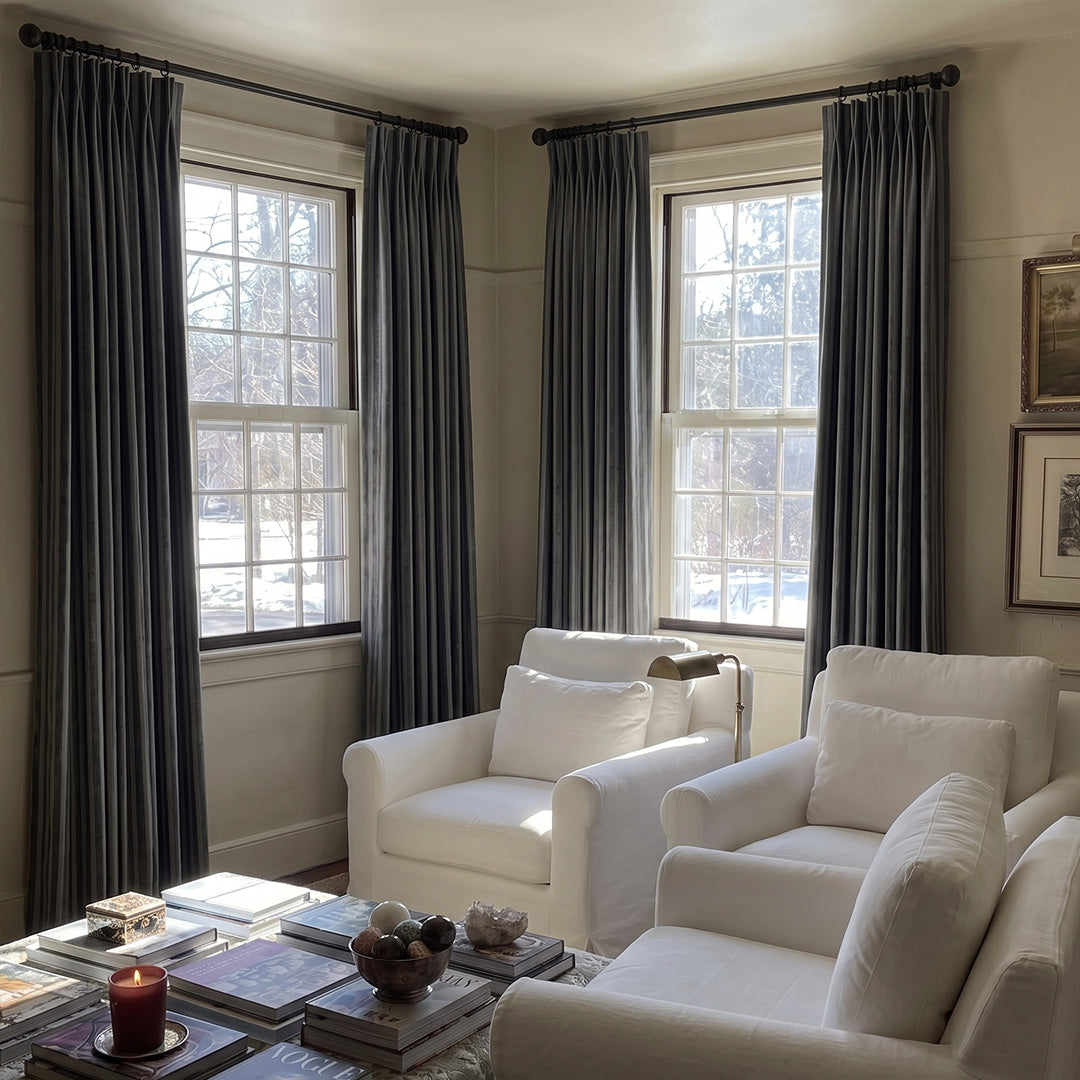 Hugmoom Striped Curtains Quiet Luxury Plush Custom Chenille Linen Soft Drapes – Dark Grey Pinch Pleat Striped Drapes for Traditional Neutral Farmhouse Living Rooms (USA, UK, EU)