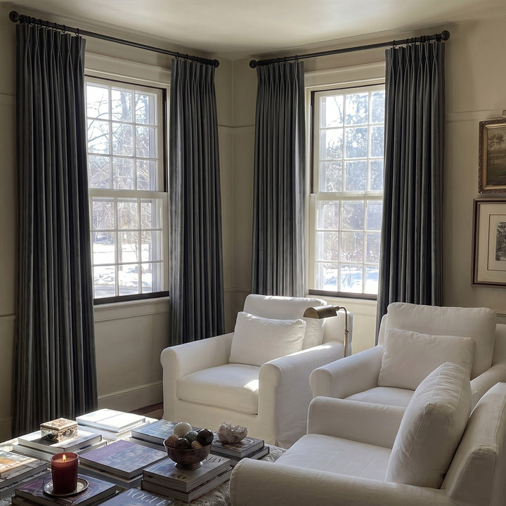 Hugmoom Striped Curtains Quiet Luxury Plush Custom Chenille Linen Soft Drapes – Dark Grey Pinch Pleat Striped Drapes for Traditional Neutral Farmhouse Living Rooms (USA, UK, EU)