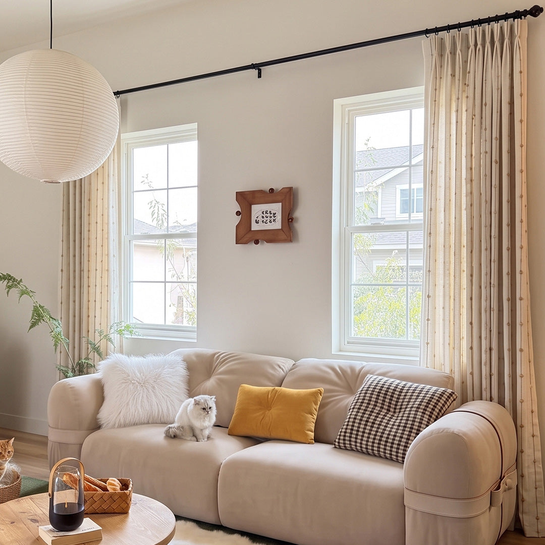 Hugmoom Striped Linen Drapes Elegant Vintage Vertical Curtains – Custom Pinch Pleat Neutral Beige Thin Stripe Linen Curtains for Pet Friendly Warm Minimal Farmhouse Living Rooms (USA, UK, EU)