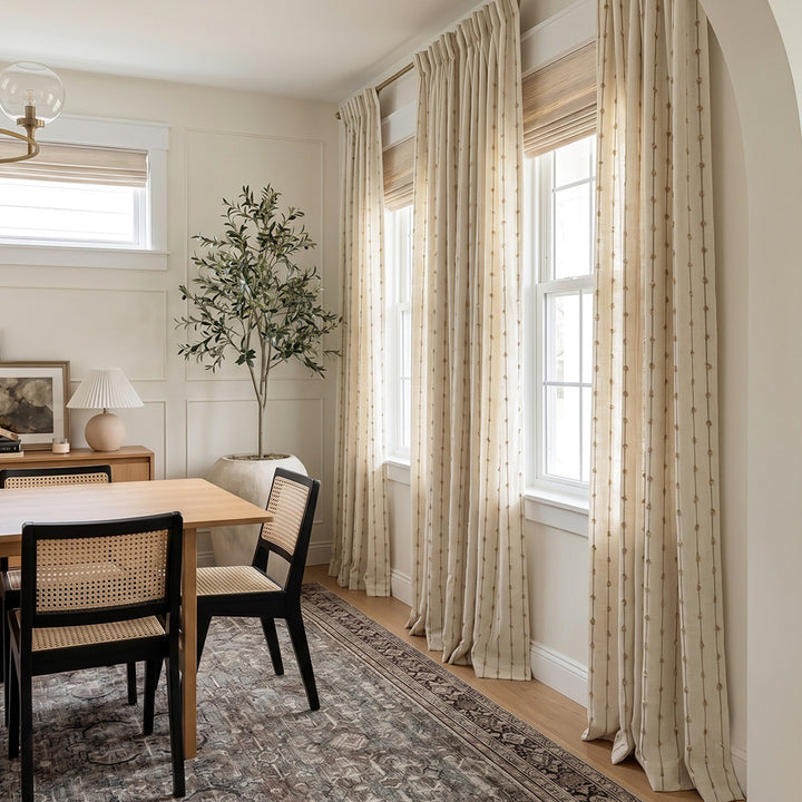 Hugmoom Striped Linen Drapes Elegant Vintage Vertical Curtains – Custom Pinch Pleat Vintage Linen Drapes for Wainscoting Farmhouse Dining Rooms (USA, Canada, EU)