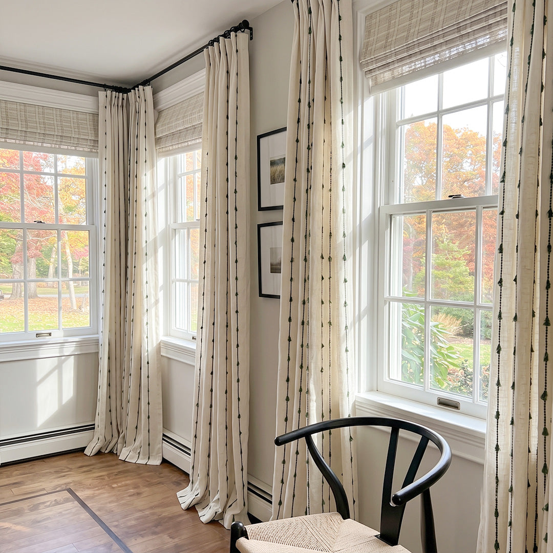 Hugmoom Striped Linen Drapes Elegant Vintage Vertical Curtains – Custom Vintage Vertical Linen Drapes for Colonial Style Multi-Pane Window Sitting Spaces (USA, UK, EU)