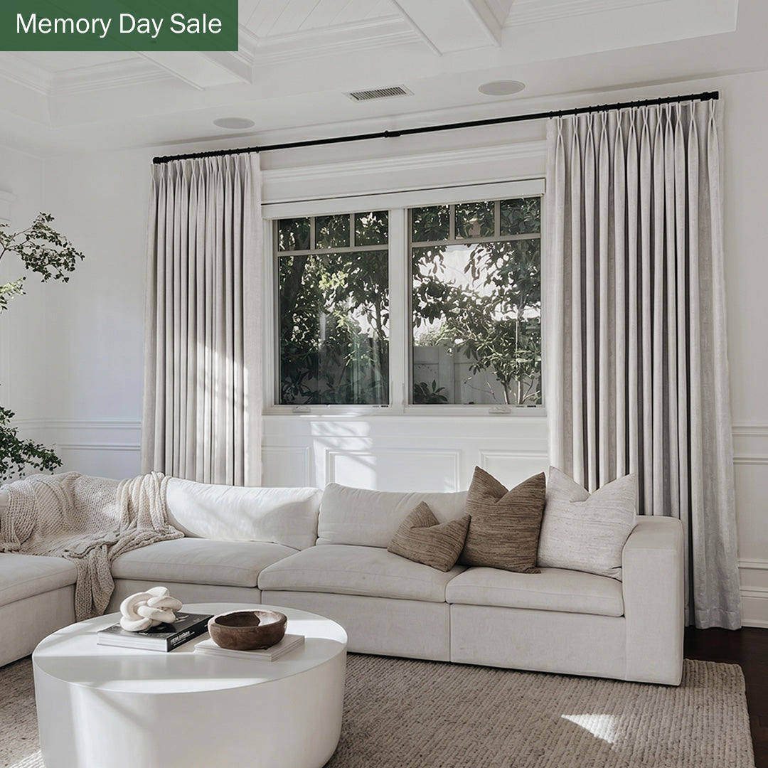 Hugmoom Textured Linen Blackout Curtains, Closed Daytime View in Minimalist Living Room