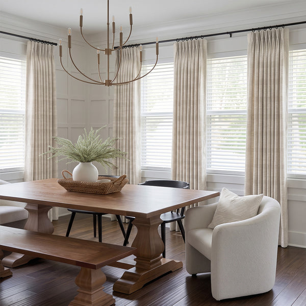 Hugmoom Textured Linen Drapes, Custom Pinch Pleated Linear Jacquard Heavyweight Linen Curtains, Japandi Minimalist Neutral Dining Room Custom Window Drapes