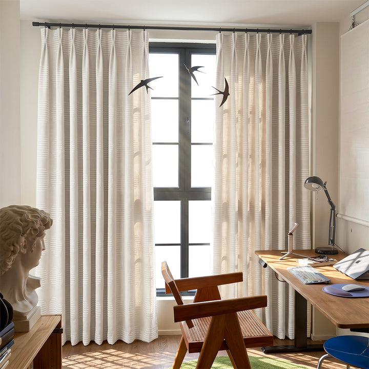 Hugmoom Textured Linen Drapes, Off White Linear Jacquard Linen Custom Pleated Curtains, Soft Japandi Minimalist Home Office