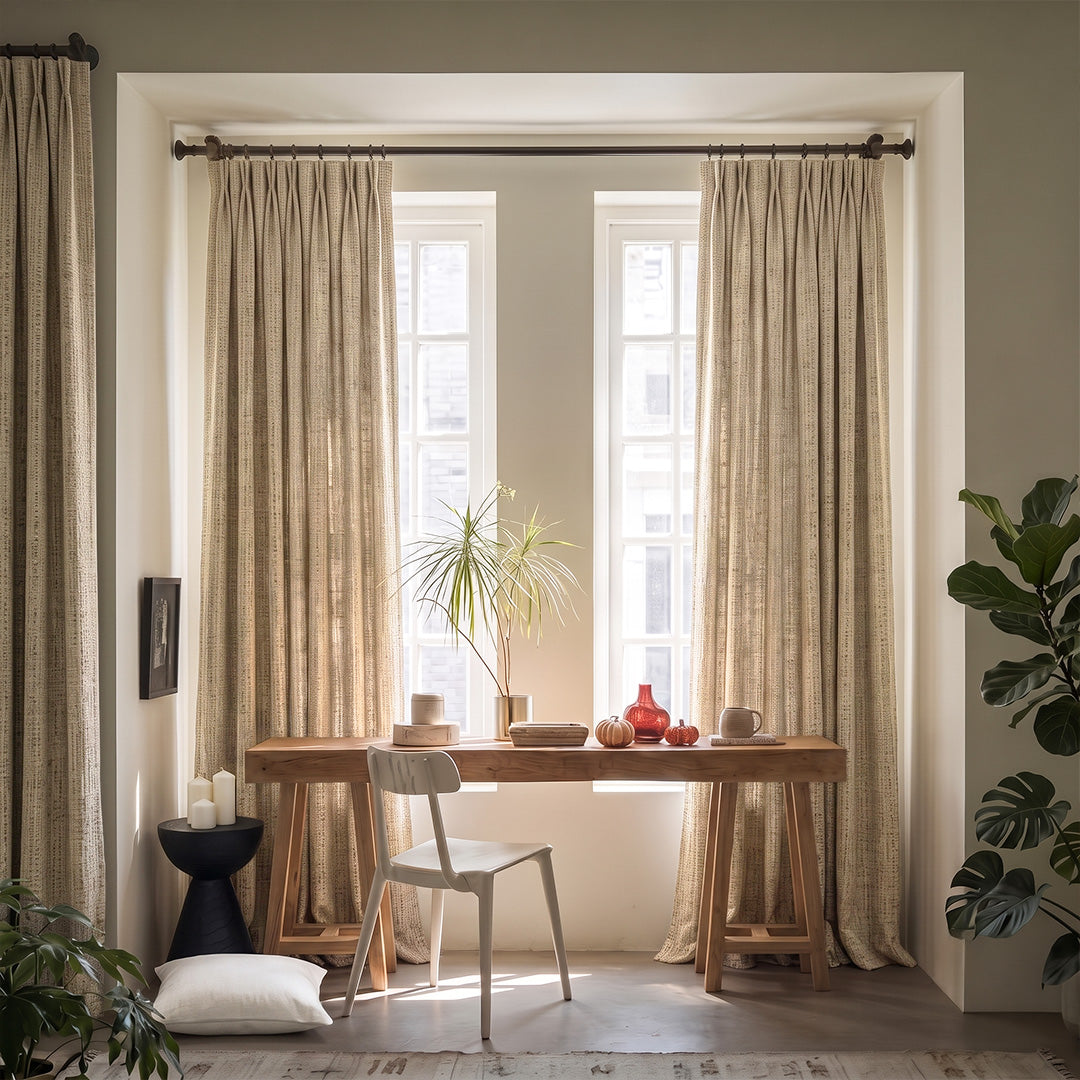 Hugmoom Textured Linen Heavyweight Woven Curtains – Anti Scratch Family Friendly Pale Beige Linen Drapes for Neutral Farmhouse Home Office Windows (North America, Europe)