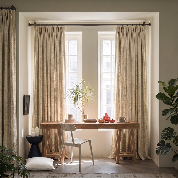 Hugmoom Textured Linen Heavyweight Woven Curtains – Anti Scratch Family Friendly Pale Beige Linen Drapes for Neutral Farmhouse Home Office Windows (North America, Europe)