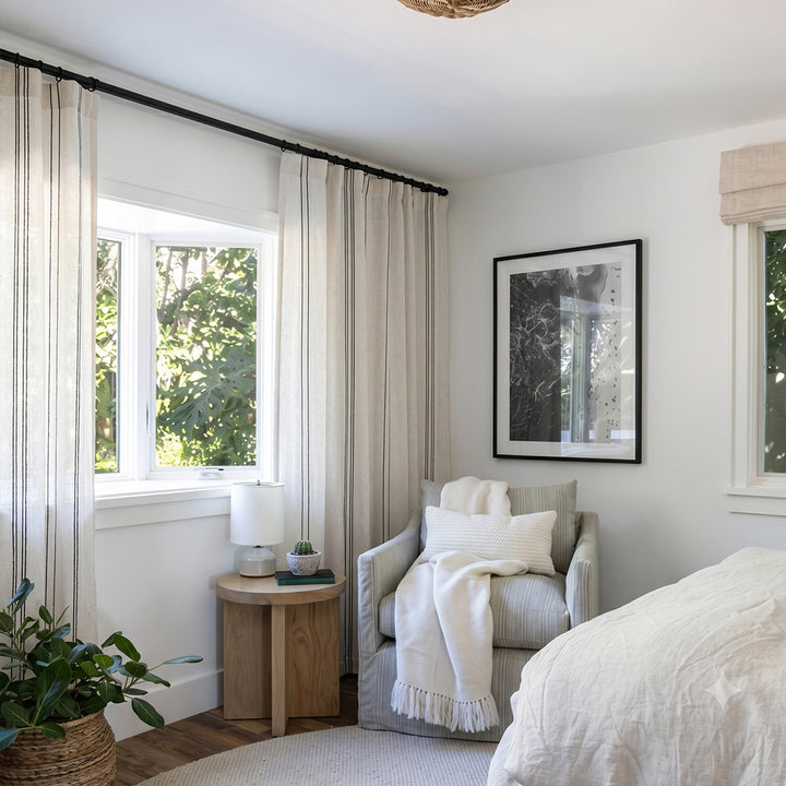Hugmoom Ticking Stripe Curtains, Oatmeal Linen Coastal Drapes, Textured Neutral Custom Curtains for Japandi Minimalist Bedroom