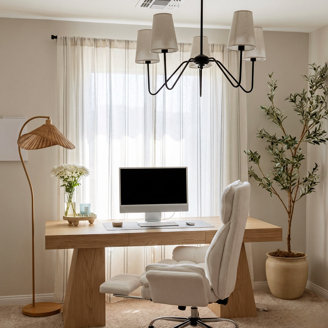 Hugmoom Ticking Stripe Curtains, Light Filtering Oatmeal Linen Custom Drapes, Textured Neutral Japandi Style Minimalist Home Office