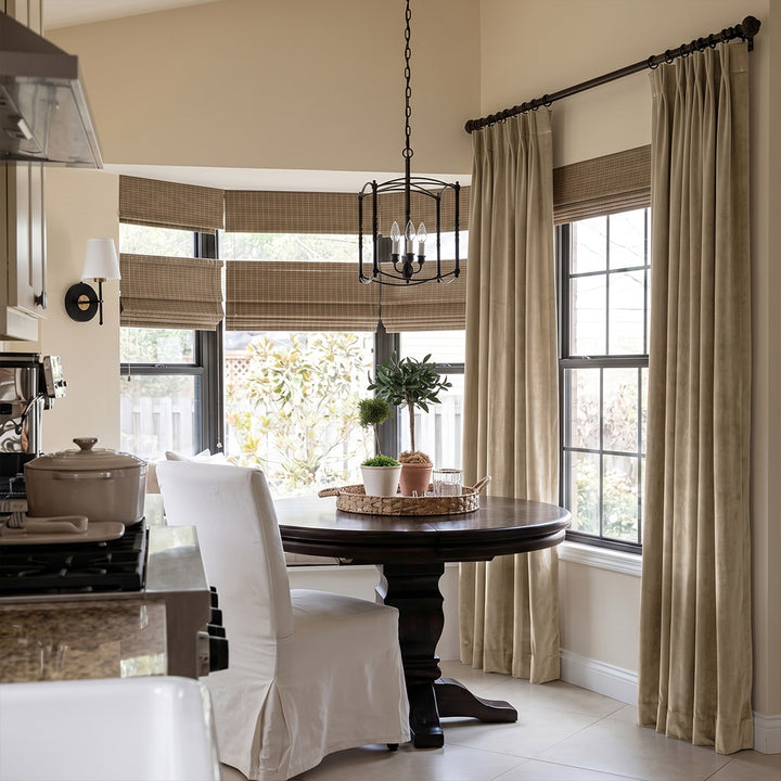 Hugmoom Velvet Curtains Beige Custom Pinch Pleat Drapes Soft Luxury Dining Room Window Treatments French Country Style USA East Coast