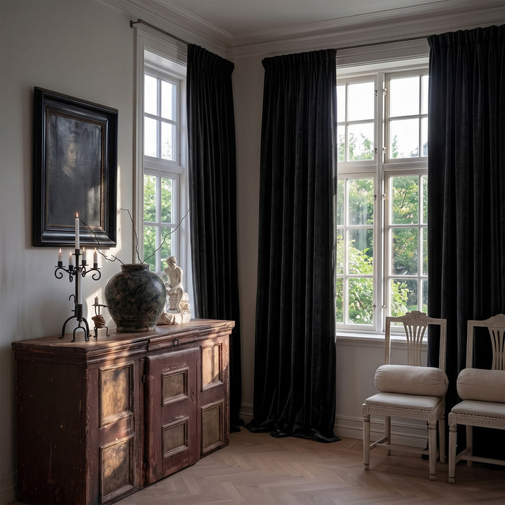 Hugmoom Velvet Curtains Black Custom Blackout Drapes Modern Glam Living Room Window Treatments Hollywood Regency Style USA California
