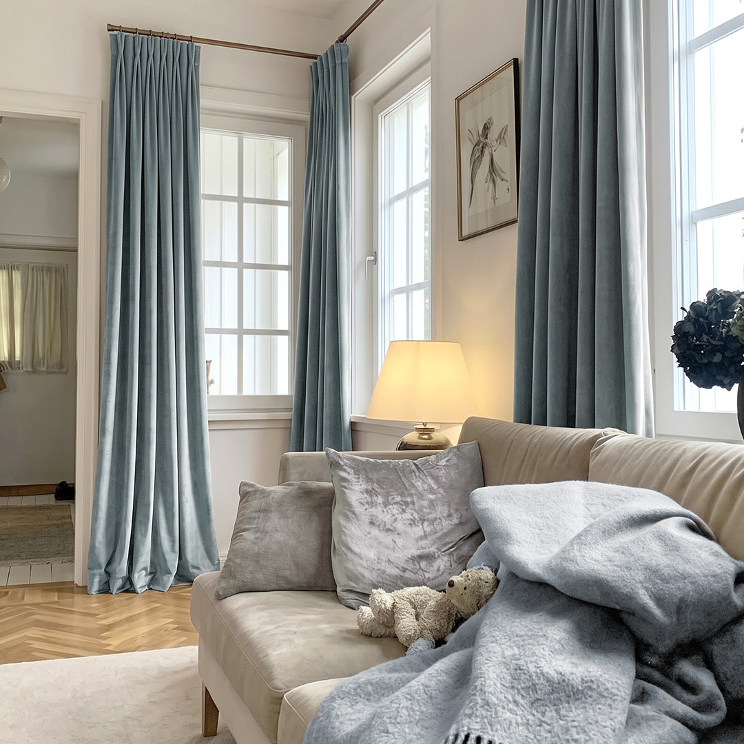 Hugmoom Velvet Curtains Navy Blue Custom Pleated Drapes Elegant Traditional Living Room Window Treatments Classic Luxury Style UK England
