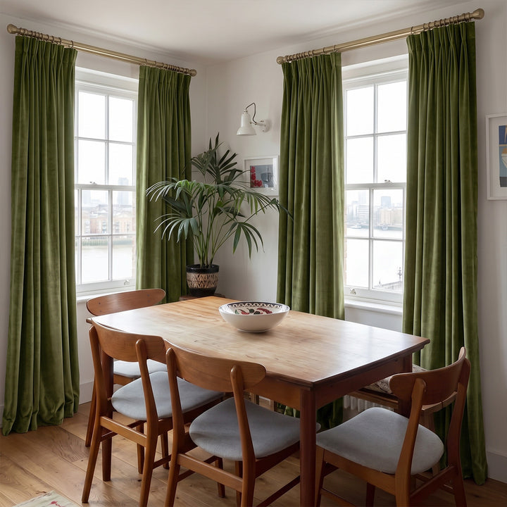 Hugmoom Velvet Curtains Sage Green Custom Pleated Drapes Elegant Formal Dining Room Window Treatments Art Deco Luxury Style USA Texas