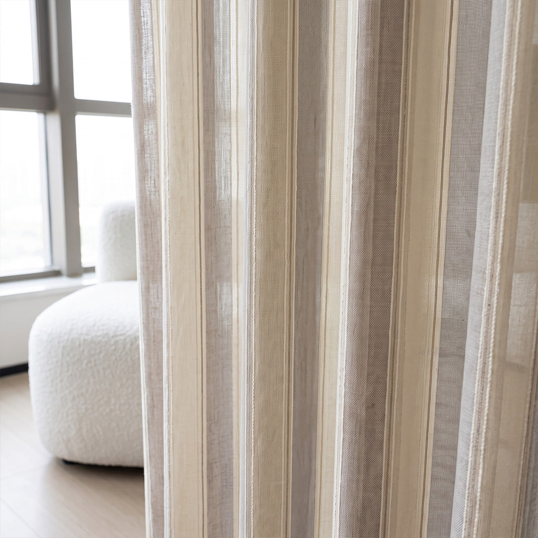 Hugmoom Vertical Stripe Cotton Blend Sheer Curtain Fabric Closeup Matte Texture Light Filtering Custom Size Window Treatments North America