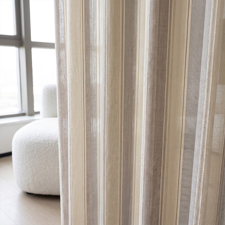 Hugmoom Vertical Stripe Cotton Blend Sheer Curtain Fabric Closeup Matte Texture Light Filtering Custom Size Window Treatments North America