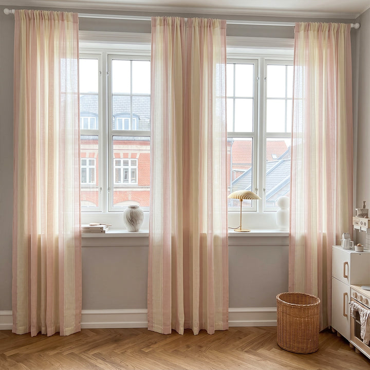 Hugmoom Vertical Stripe Curtains Custom Matte Cotton Blend Soft Light Filtering Sheers Blush Pink Striped Window Drapes Scandinavian Home EU