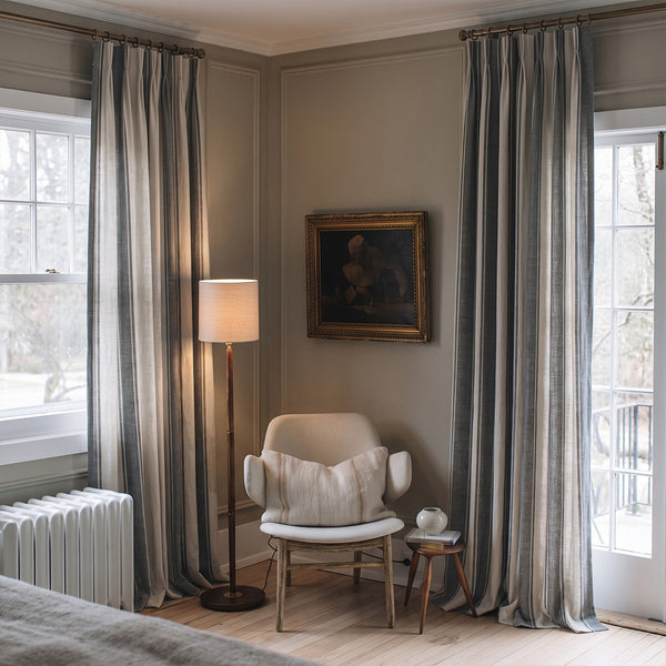 Hugmoom Vertical Stripe Custom Cotton Blend Sheer Curtains Matte Light Filtering Grey Striped Drapes Luxury Bedroom Interior EU Canada