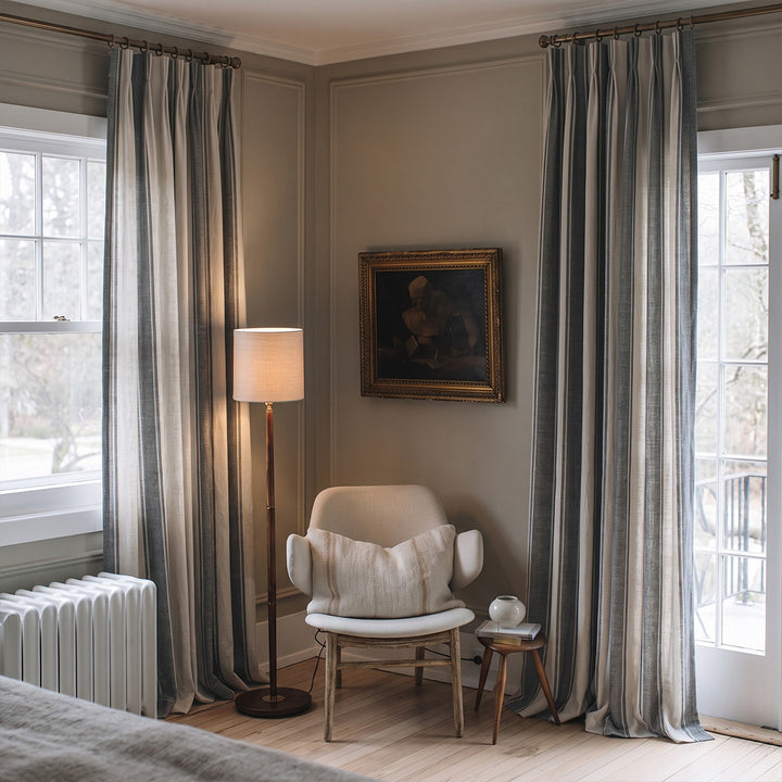 Hugmoom Vertical Stripe Custom Cotton Blend Sheer Curtains Matte Light Filtering Grey Striped Drapes Luxury Bedroom Interior EU Canada