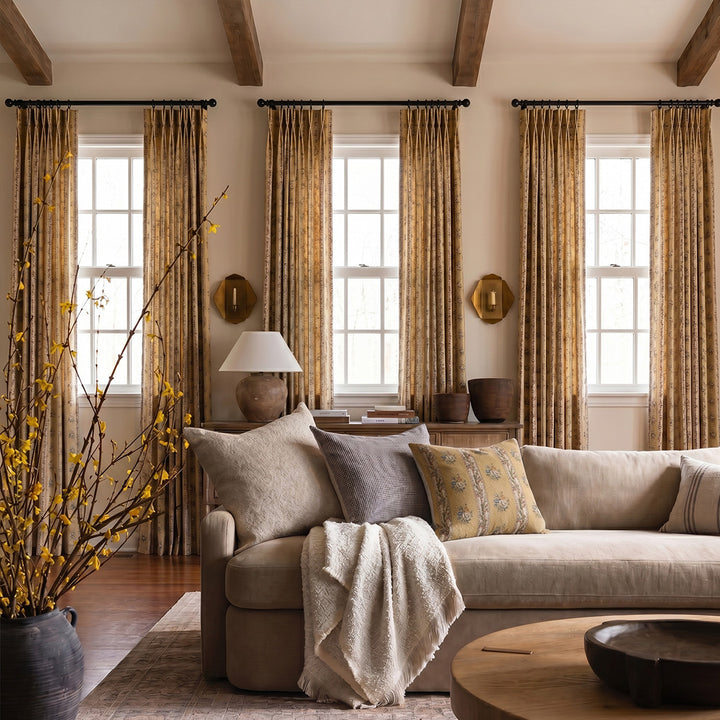 Hugmoom Vintage Floral Drapes – Warm Yellow Shabby Chic Curtains for Spacious Farmhouse Living Rooms (USA, EU)
