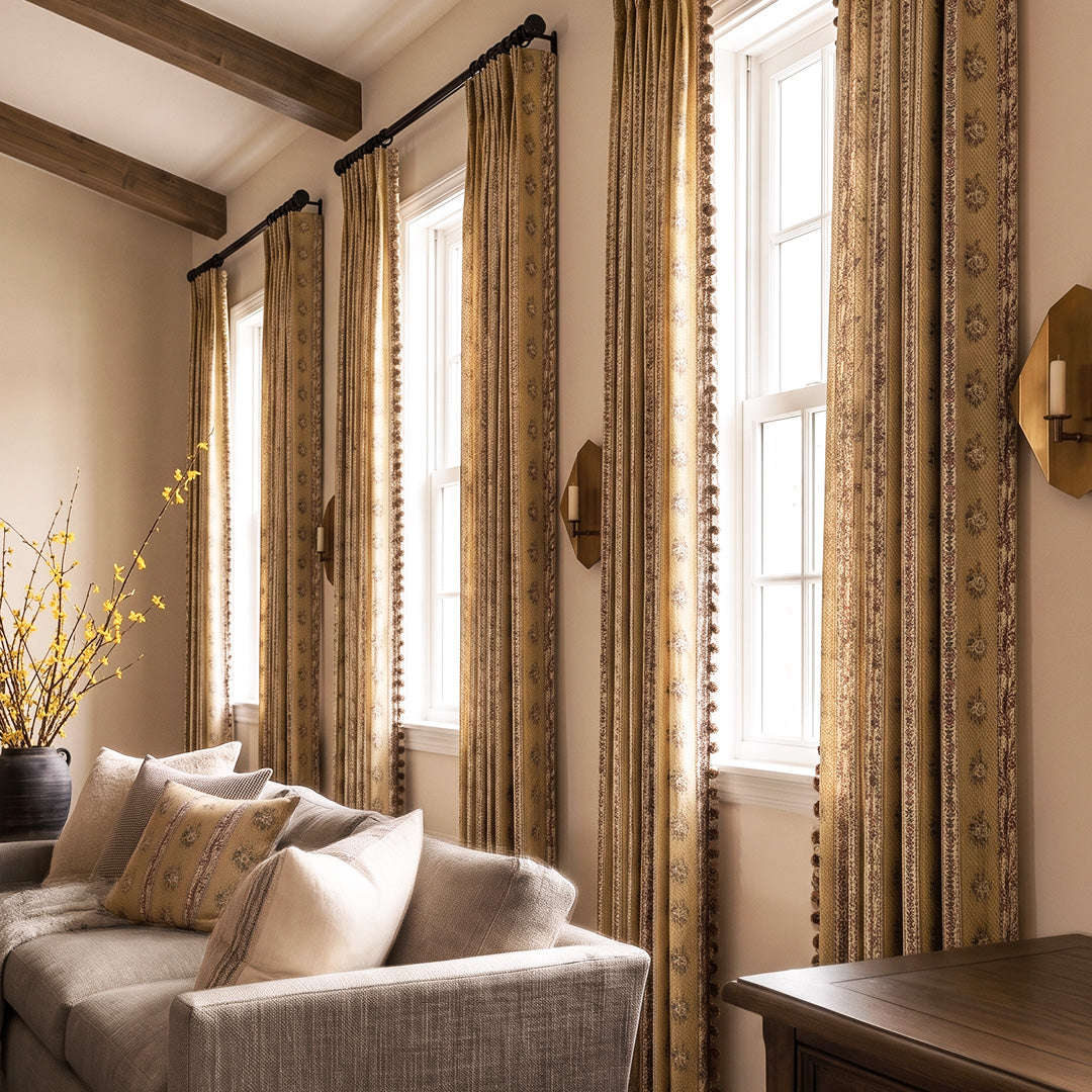 Hugmoom Vintage Floral Drapes – Warm Yellow Shabby Chic Curtains for Traditional Farmhouse Living Rooms (US, UK, EU)