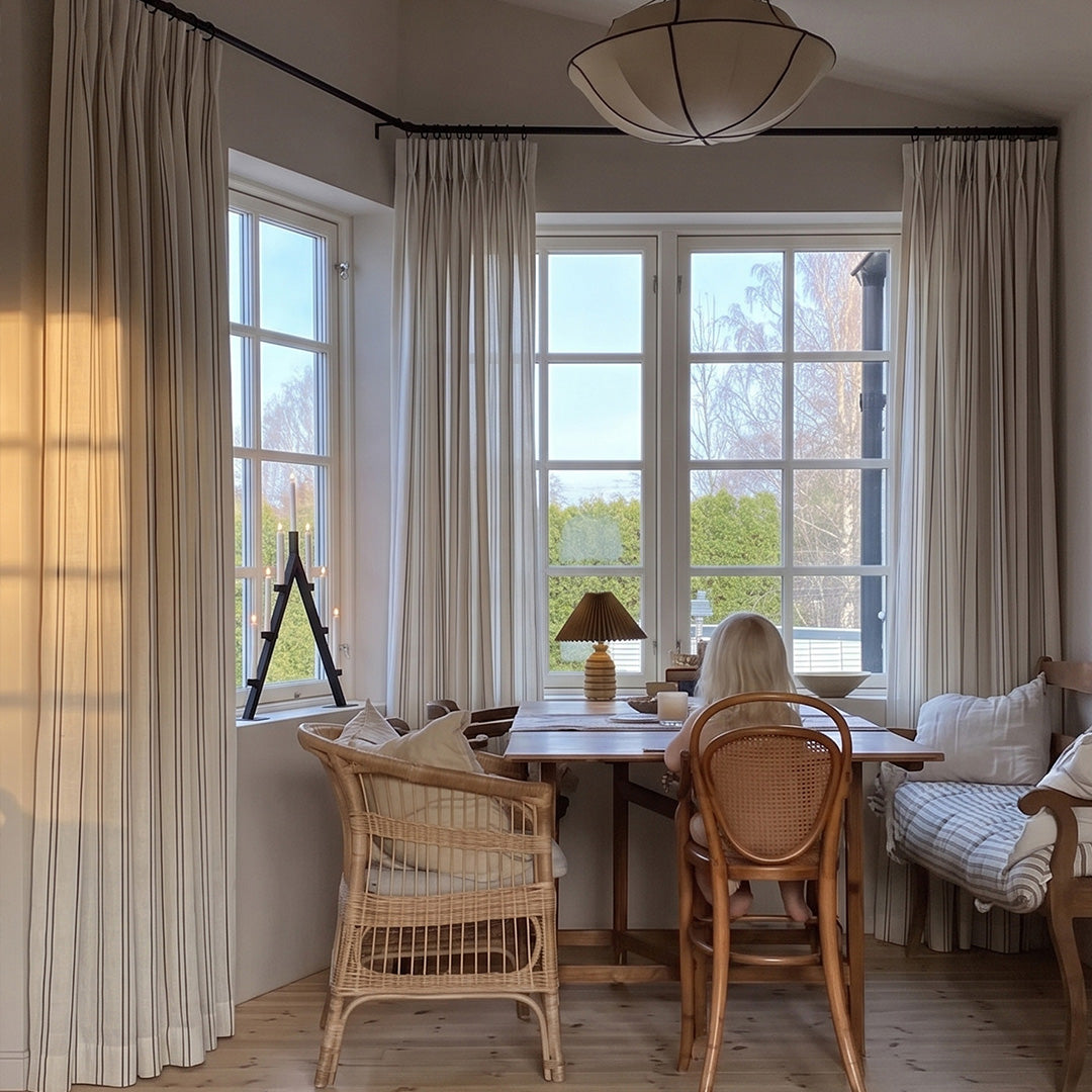 Hugmoom Vintage French Ticking Stripe Curtains – Coastal Linen Minimalist Drapes Custom Pinch Pleat for Bright Scandi Farmhouse Dining Rooms (USA, UK, EU)