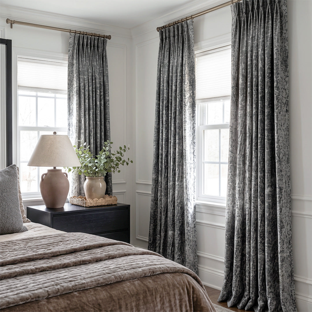 Hugmoom Vintage Revival Linen Blend Curtain Custom Quiet Luxury For Estate Farmhouse Grey Distressed Pattern Luxury Custom Curtains Traditional Master Bedroom UK