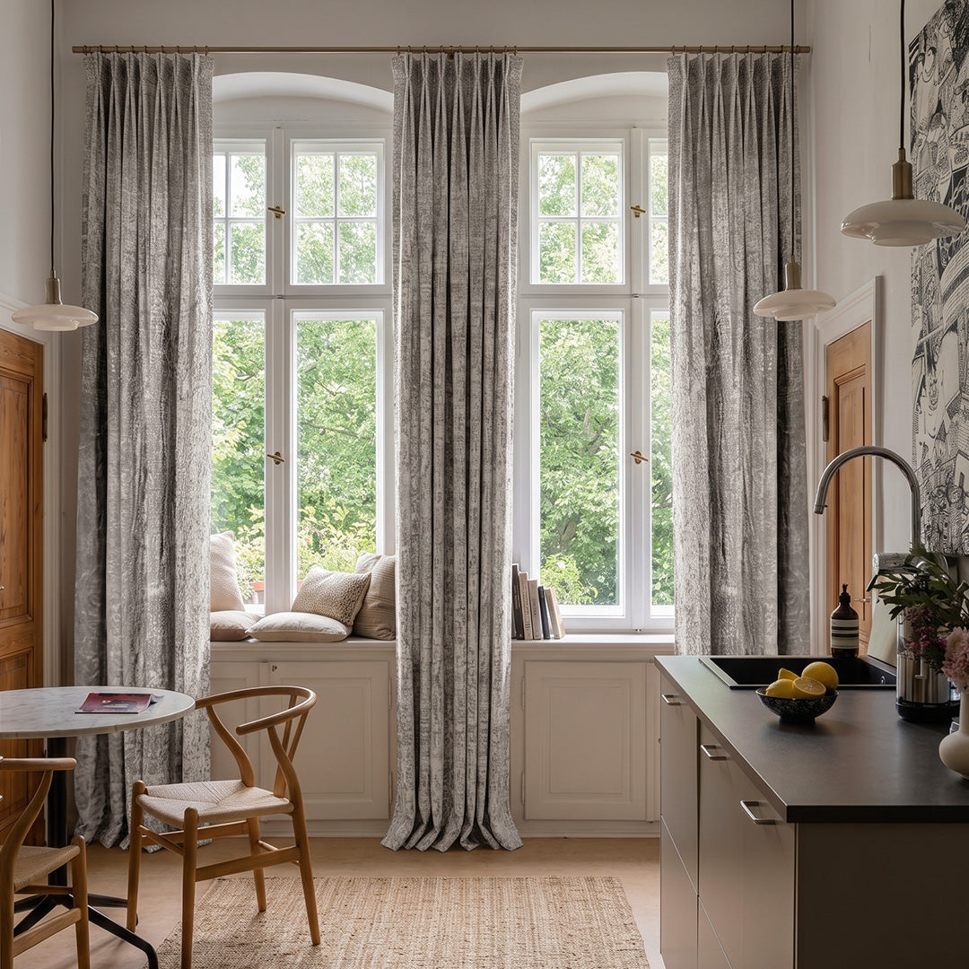 Hugmoom Vintage Revival Linen Blend Curtain Custom Quiet Luxury For Estate Farmhouse Antique Grey Pattern Custom Curtains European Farmhouse Kitchen Dining Area Germany France
