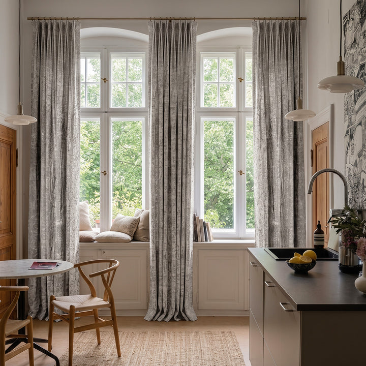 Hugmoom Vintage Revival Linen Blend Curtain Custom Quiet Luxury For Estate Farmhouse Antique Grey Pattern Custom Curtains European Farmhouse Kitchen Dining Area Germany France