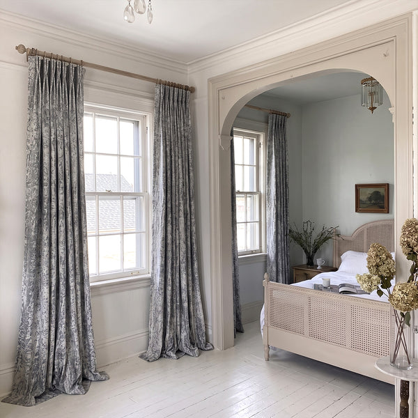 Hugmoom Vintage Revival Linen Blend Curtain Custom Quiet Luxury For Estate Farmhouse Grey Vintage Printed Pleated Curtains French Country Estate Bedroom Canada