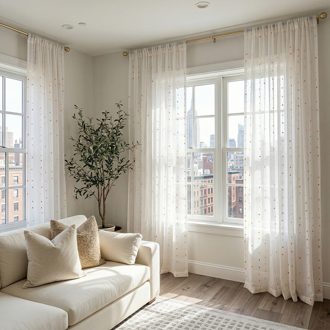 Hugmoom Warm Orange Sugar Beans Sheer Curtains – Custom Drapes for Urban NYC Luxury Living Spaces (USA, EU)