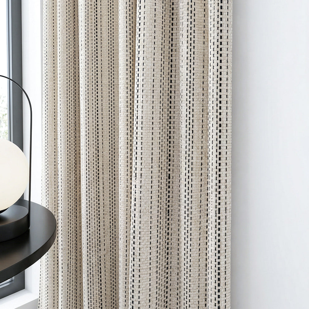 Hugmoom Woven Curtains – Close-up of Premium Basketweave Textured Fabric (North America, Europe)