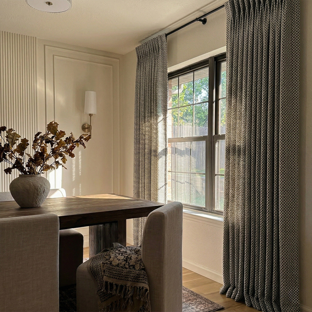 Hugmoom Woven Curtains – Premium Basketweave Warm Minimalist Drapes for Upscale Contemporary Dining Spaces (US, UK, EU)
