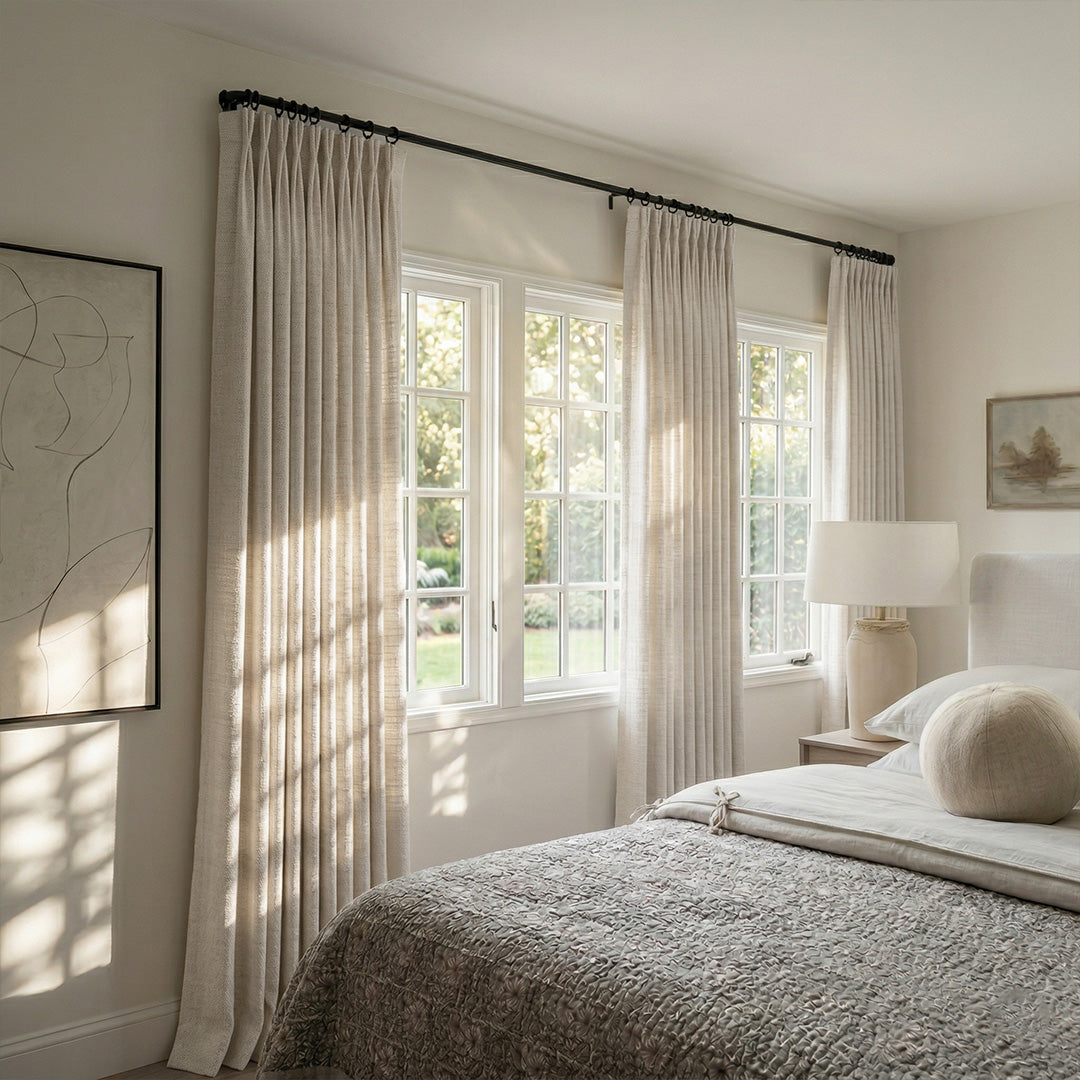 Hugmoom Woven Curtains – Premium Basketweave Warm Minimalist Drapes for Serene Minimalist Bedrooms (North America, Europe)