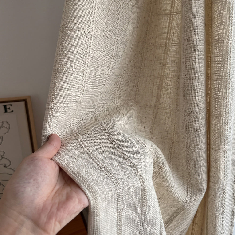 Hugmoom Woven Grid Chenille Textured Linen Fabric Closeup, Custom Checkered Curtain Material Texture Sample
