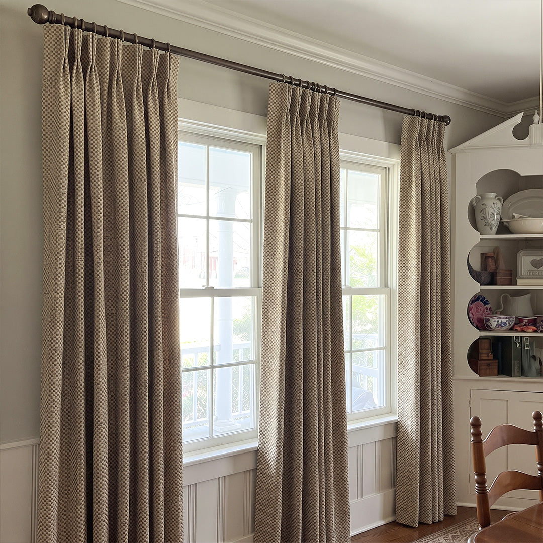 Hugmoom Woven Textured Micro Check Dobby Custom Curtains, Luxury Bespoke Pinch Pleat Drapes for Farmhouse Kitchen Windows