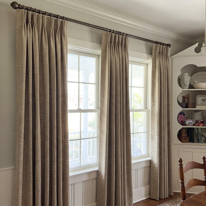 Hugmoom Woven Textured Micro Check Dobby Custom Curtains, Luxury Bespoke Pinch Pleat Drapes for Farmhouse Kitchen Windows