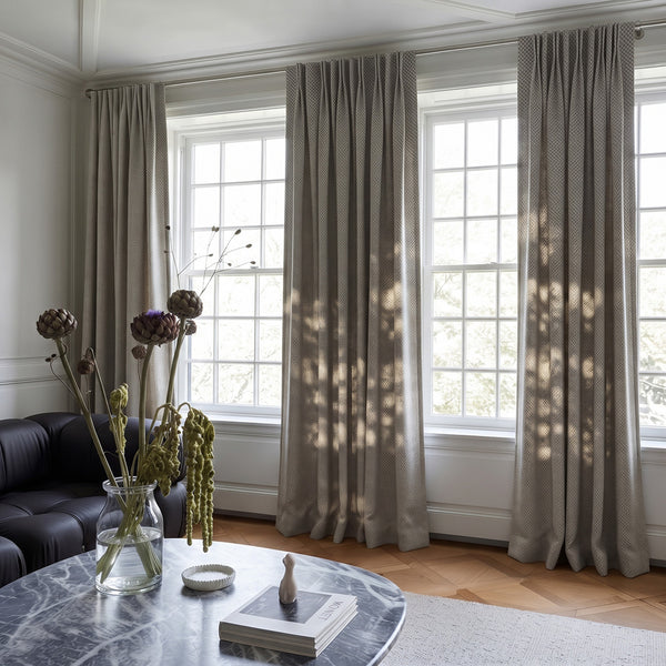 Hugmoom Woven Textured Micro Check Dobby Custom Curtains, Luxury Bespoke Pinch Pleat Drapes, Natural Light Filtering High End Window Drapes
