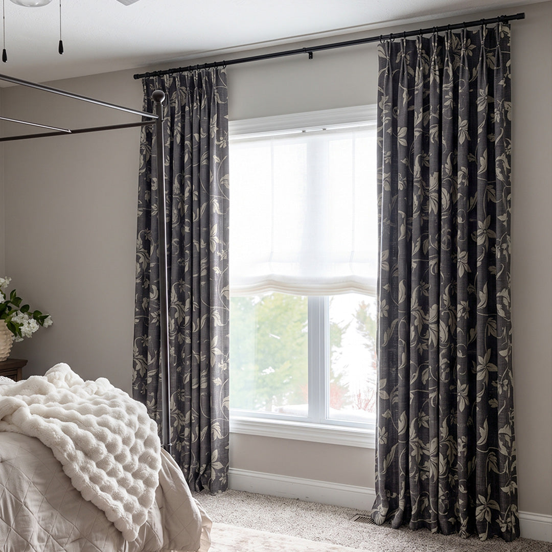 Hugmoom Vintage Botanical Curtains, Custom Antique Paisley Linen Blend Tailored Drapes, bespoke vintage botanical linen drapes for luxury primary bedroom interior