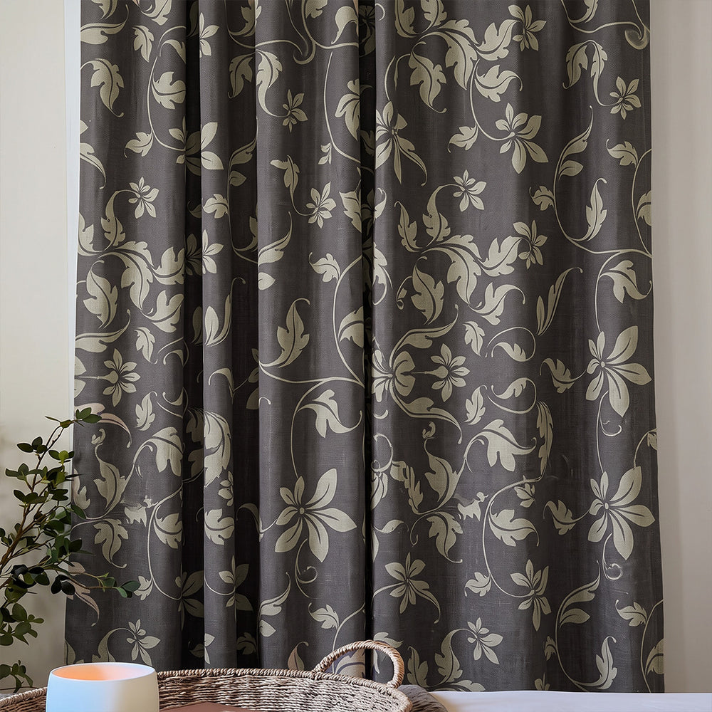 Hugmoom Vintage Botanical Curtains, Custom Antique Paisley Linen Blend Tailored Drapes, closeup texture shot of premium linen blend vintage botanical printed curtain fabric