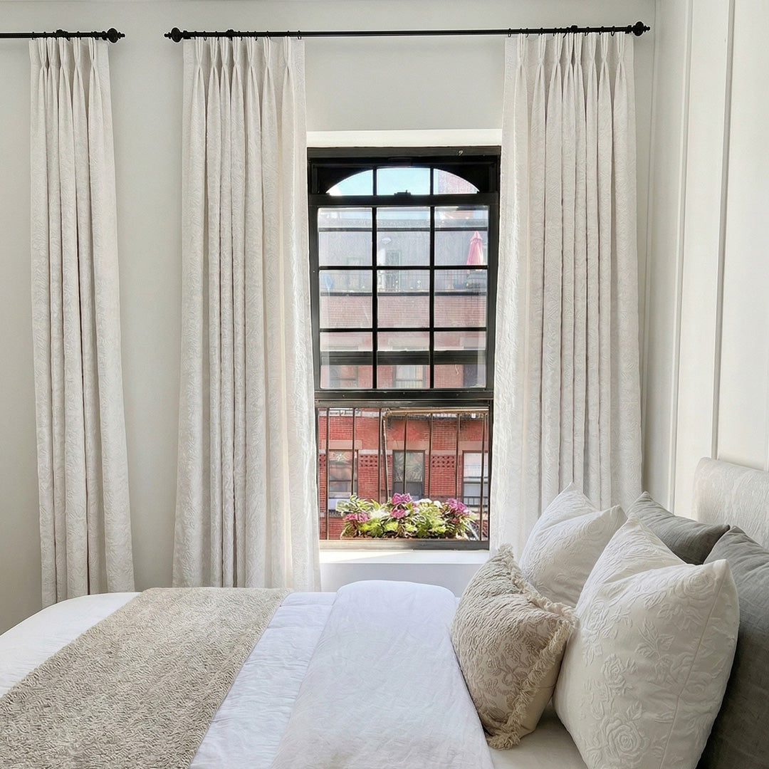 Ivory Blackout Curtains for Bedroom with 3D Floral Relief – Timeless Drapes for Urban NYC-Style Bedrooms (USA, EU)