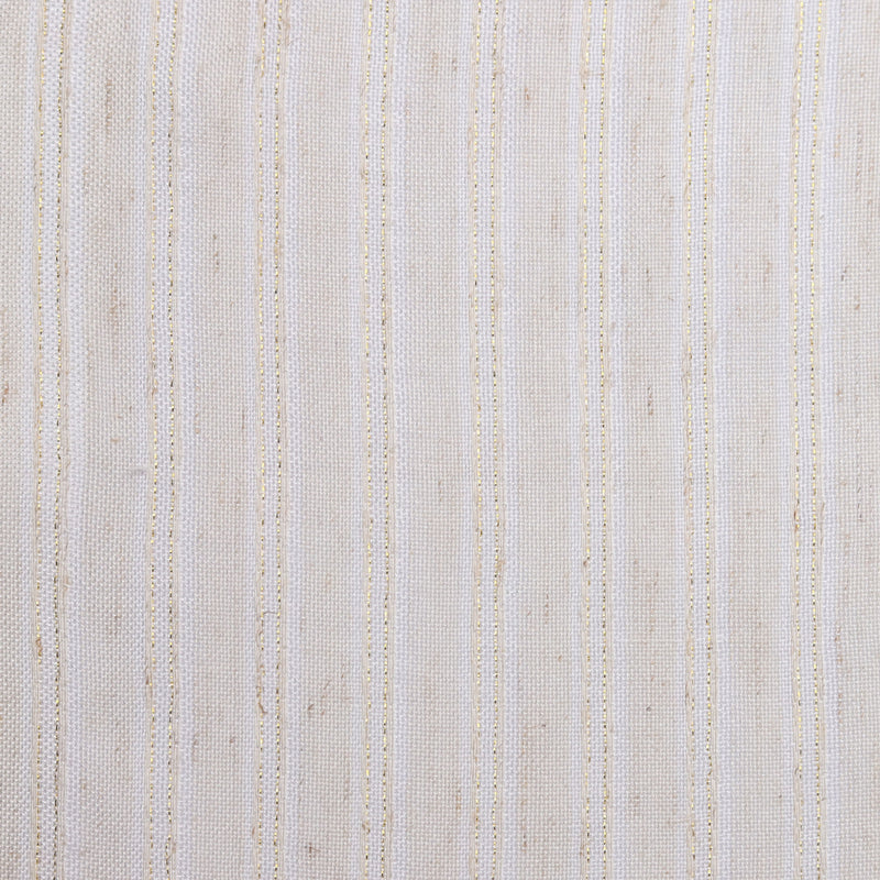 Beige curtain fabric with subtle vertical textured stripes, close-up detail view.