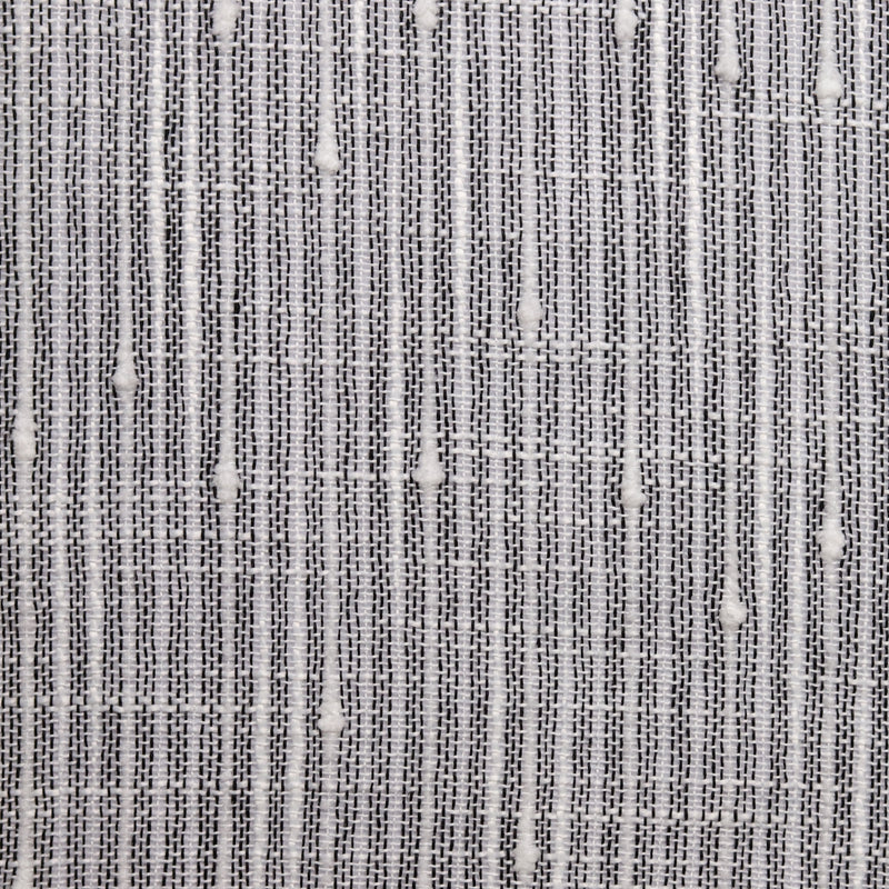 Close-up of textured grey woven curtain fabric with subtle vertical thread accents