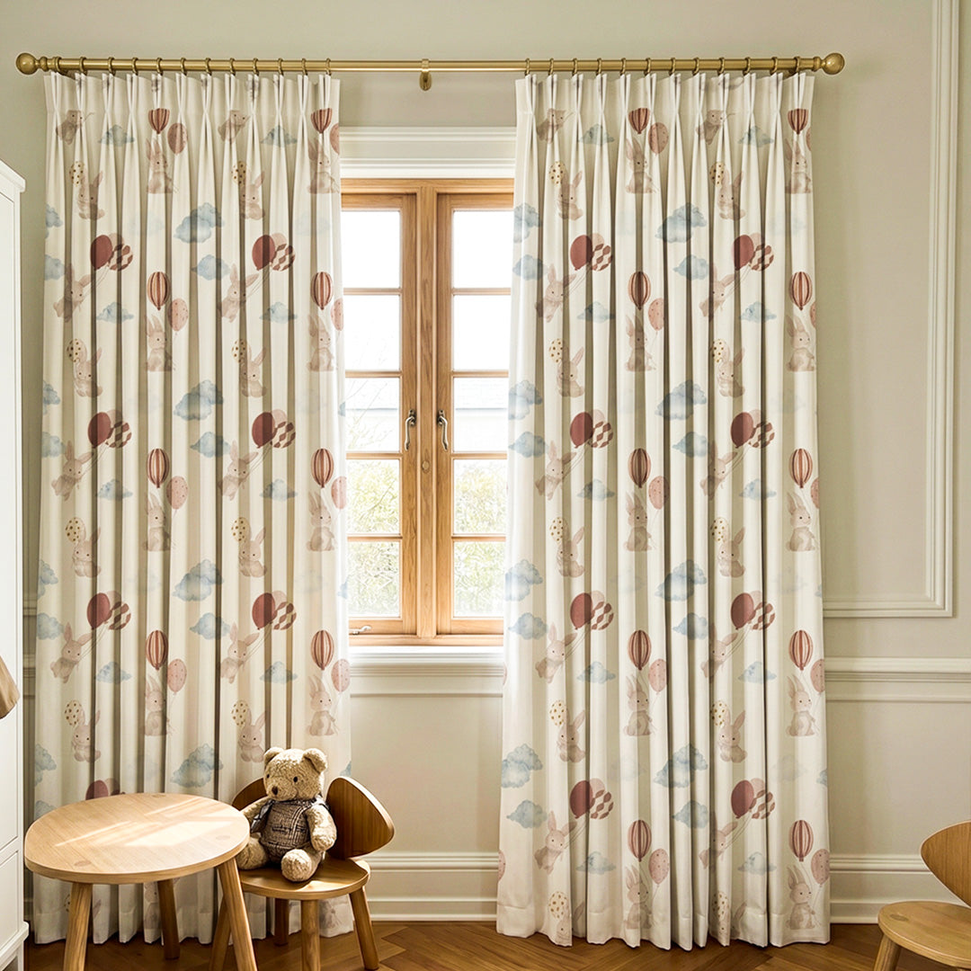 Elegant Shabby Chic nursery drapes with rabbit hot air balloon custom children&