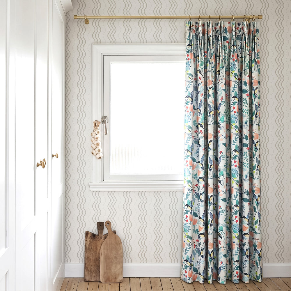 Bespoke botanical hummingbird floral nursery curtains for a high-end textured look