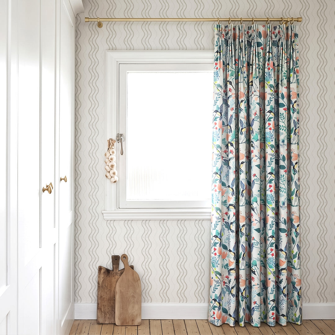 Bespoke botanical hummingbird floral nursery curtains for a high-end textured look