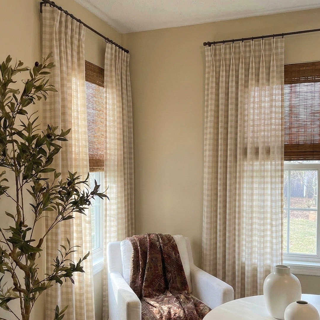 Light Tan Plaid Square Sheer Curtains – Luxury Cozy Drapes for Bedroom Reading Nooks (USA, Canada, EU)