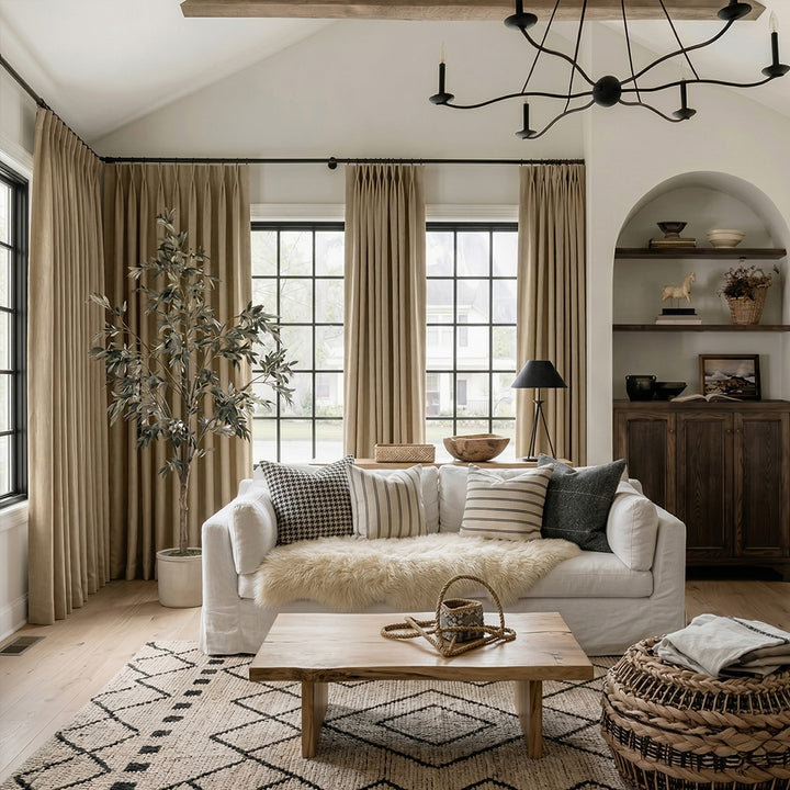 Luxury Blackout Curtains Dual-Sided Design – Textured Jacquard Drapes for Timeless Farmhouse Living Rooms (USA, Canada, EU)