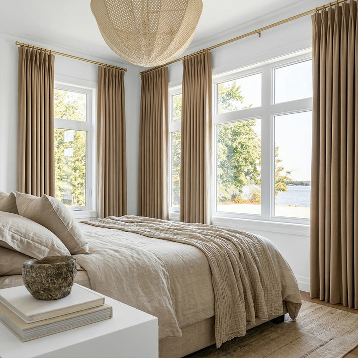 Luxury Blackout Curtains Dual-Sided Design – Textured Jacquard Drapes for Serene Lakeview Master Bedrooms (USA, EU)