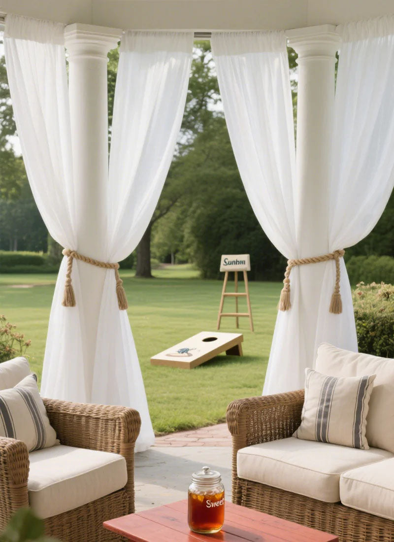 ‌Linen Curtains - Neutral Boho Rustic Semi Sheer(2 Panel)