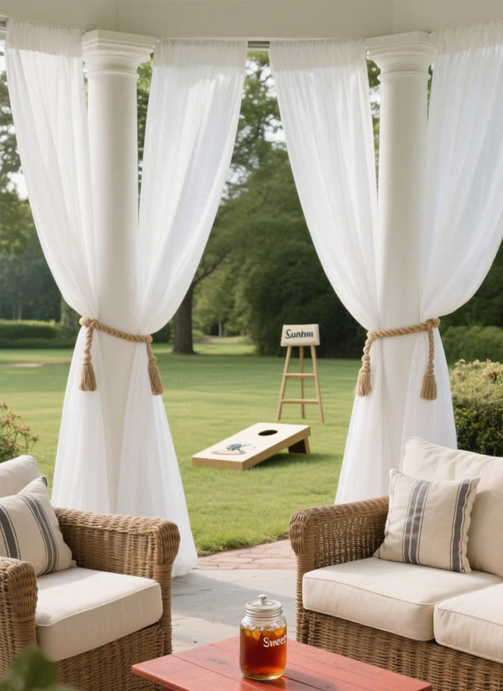 ‌Linen Curtains - Neutral Boho Rustic Semi Sheer(2 Panel)