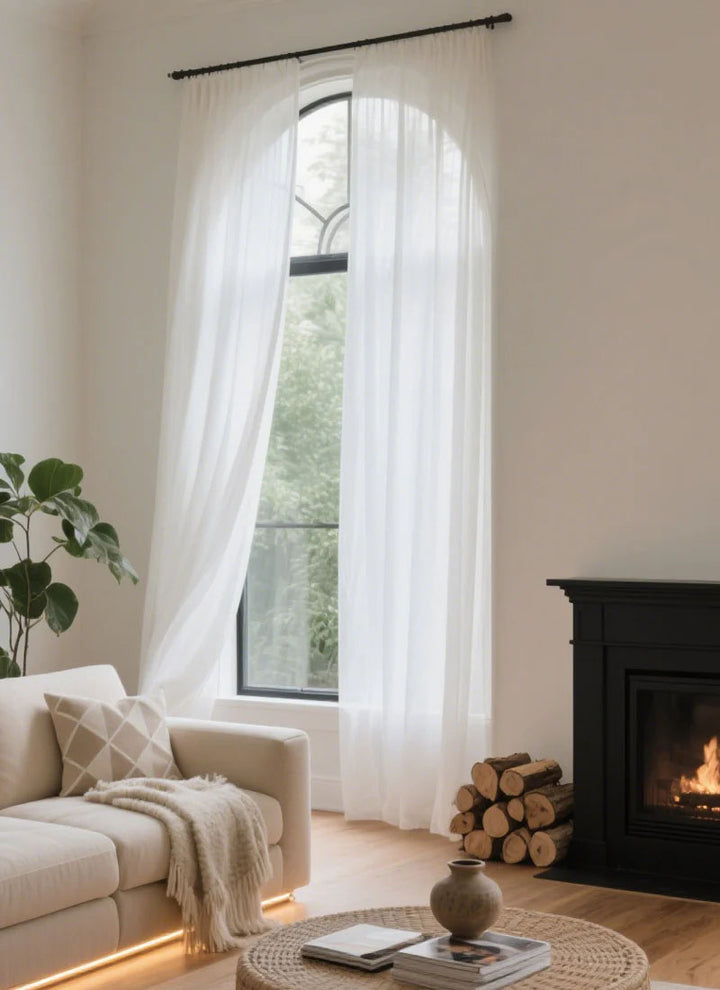 ‌Linen Curtains - Neutral Boho Rustic Semi Sheer(2 Panel)